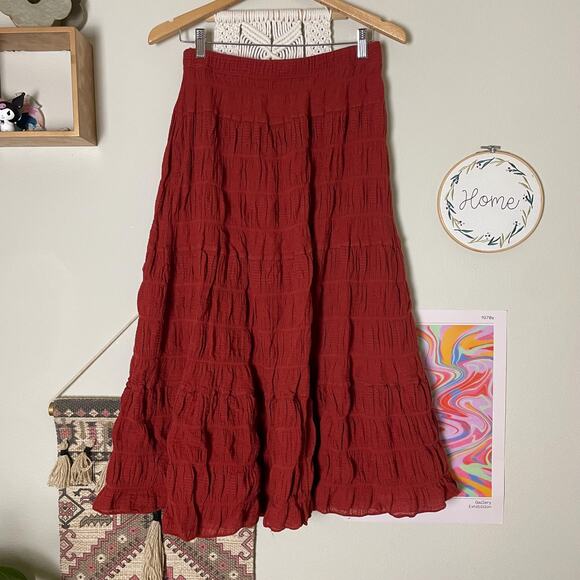 rust orange tierd maxi skirt | boho fairy whimsy hippie festival fits XS S M - Picture 3 of 4
